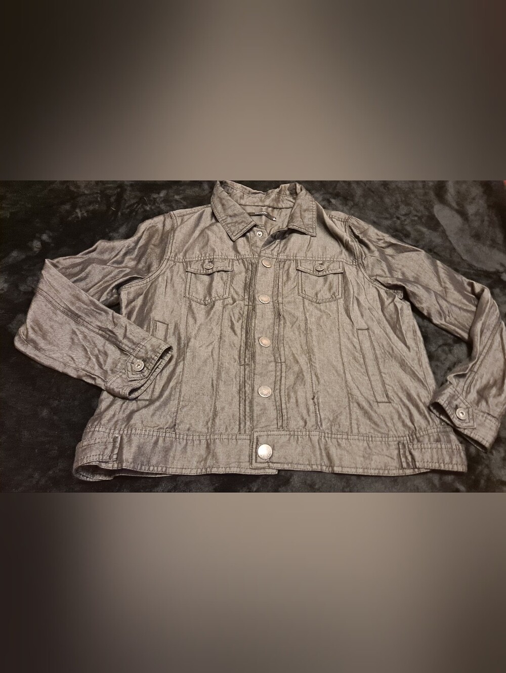 Imperfect Taharo Women's Grey Denim Jacket - Classic Button-Front Sz L